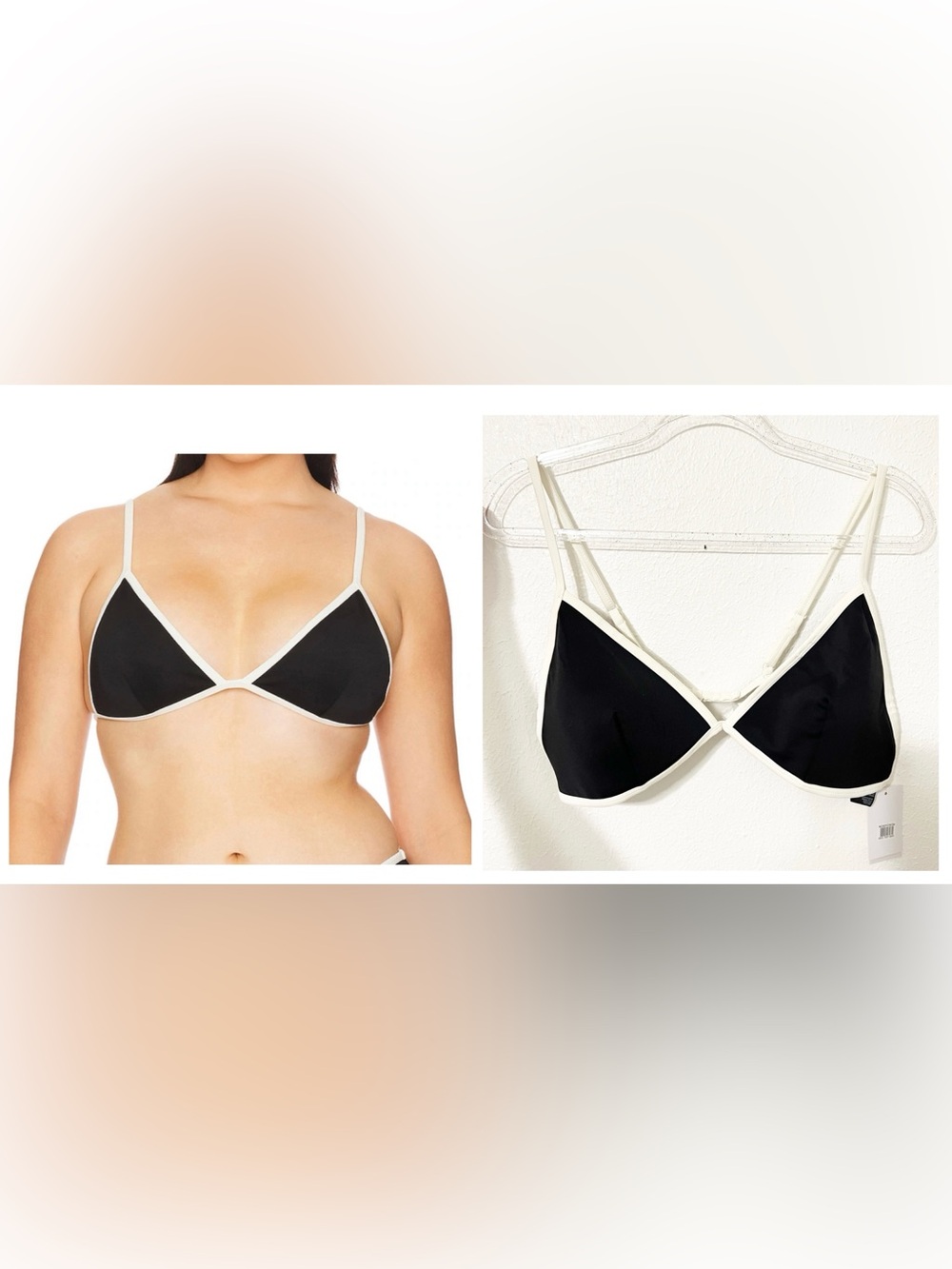 New Good American Compression Perfect Fit Bikini Top Triangle Bralette Contrast